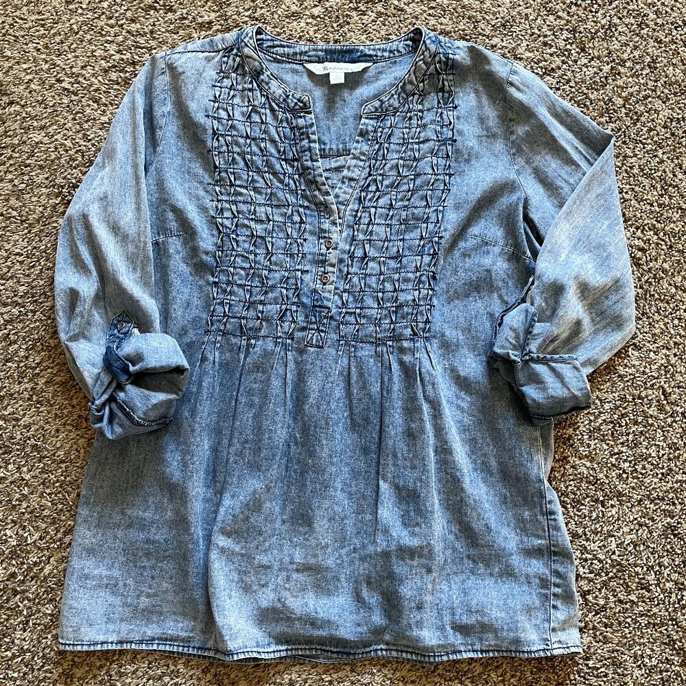 Beautiful SOFT Stonewashed Women's Blouse Shirt Long Sleeved Blue Country